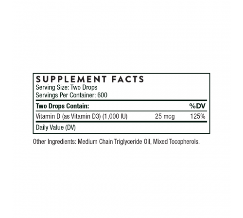 Витамин Д, Vitamin D, Thorne Research, 1 жидкая унция, 30 мл Витамин Д, Vitamin D, Thorne Research, 1 жидкая унция, 30 мл