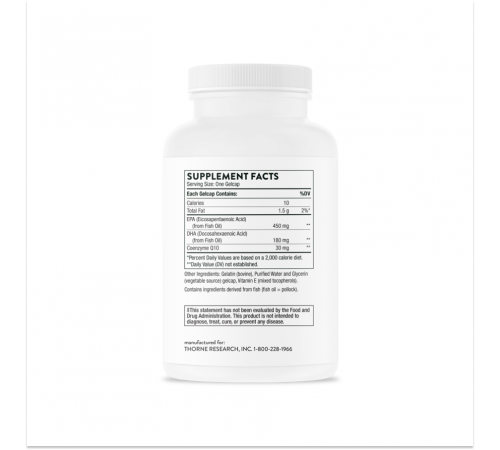 Омега-3 с коэнзимом Q10, Omega-3 w/ CoQ10, Thorne Research, 90 капсул Омега-3 с коэнзимом Q10, Omega-3 w/ CoQ10, Thorne Research, 90 капсул