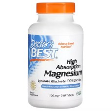 Магний с высокой усваиваемостью 100 мг, Magnesium 100 mg, Doctor\'s Best, 240 таблеток