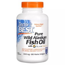 Чистый рыбий жир из дикой рыбы Аляски с AlaskOmega 1000 мг, Pure Wild Alaskan Fish Oil with AlaskOmega 1000 mg, Doctor\'s Best, 180 морских капсул