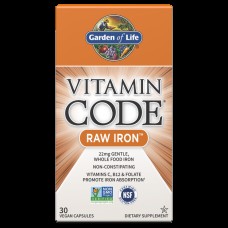 Железо, Vitamin Code Raw Iron, Garden of Life, 30 капсул