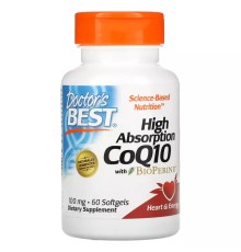 Коэнзим Q10 с высокой абсорбцией с биоперином 100 мг, High Absorption CoQ10, Doctor\'s Best, 60 вегетарианских капсул
