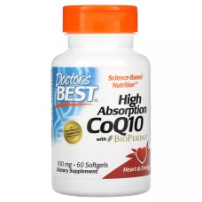 Коэнзим Q10 с высокой абсорбцией с биоперином 100 мг, High Absorption CoQ10, Doctor\'s Best, 60 вегетарианских капсул