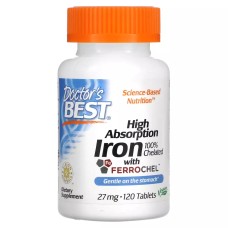 Легкоусвояемое железо 27 мг, High Absorption Iron with Ferrochel 27 mg, Doctor\'s Best, 120 таблеток