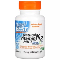 Витамин К2 MK-7 с MenaQ7 45 мкг, Vitamin K2 MK-7 with MenaQ7, Doctor\'s Best, 60 вегетарианских капсул