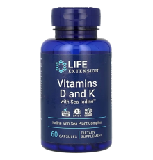 Витамины D и К с йодом, Vitamins D and K with Sea-Iodine, Life Extension, 60 капсул