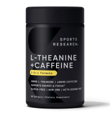 L-теанин и кофеин с маслом MCT 200 мг, L-Theanine and Caffeine, Sports Research, 60 капсул