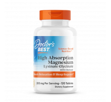 Магний высокой биодоступности, High Absorption Magnesium, Doctor's Best, 200мг, 120 таблеток