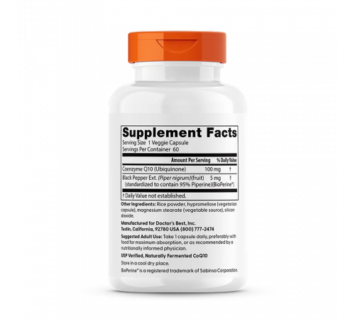 Коэнзим Q10 с биоперином, 100 мг, Doctor's Best High Absorption CoQ10 with BioPerine 100 mg, 60 гелевых капсул Коэнзим Q10 с биоперином, 100 мг, Doctor's Best High Absorption CoQ10 with BioPerine 100 mg, 60 гелевых капсул