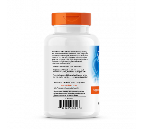 Коллаген 1 и 3 типа с Peptan и витамином C, Collagen Types 1 and 3 1000 мг, Doctor's Best, 180 таблеток Коллаген 1 и 3 типа с Peptan и витамином C, Collagen Types 1 and 3 1000 мг, Doctor's Best, 180 таблеток