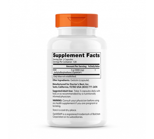 MSM 1000 мг, MSM with OptiMSM 1000 mg, Doctor's Best, 360 капсул MSM 1000 мг, MSM with OptiMSM 1000 mg, Doctor's Best, 360 капсул