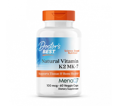 Витамин K2 MK‑7 100 мкг, Vitamin K2 MK‑7 with MenaQ7 100 mcg, Doctor's Best, 60 вегетарианских капсул Витамин K2 MK‑7 100 мкг, Vitamin K2 MK‑7 with MenaQ7 100 mcg, Doctor's Best, 60 вегетарианских капсул