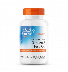 Рыбий жир 1000 мг, Purified & Clear Omega‑3 Fish Oil 1000 mg, Doctor's Best, 120 гелевых капсул