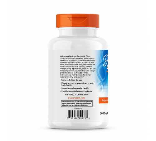Рыбий жир 1000 мг, Purified & Clear Omega‑3 Fish Oil 1000 mg, Doctor's Best, 120 гелевых капсул Рыбий жир 1000 мг, Purified & Clear Omega‑3 Fish Oil 1000 mg, Doctor's Best, 120 гелевых капсул