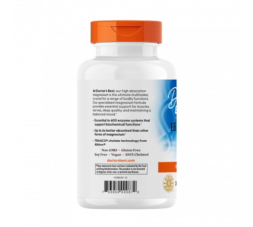Магний высокой биодоступности, High Absorption Magnesium, Doctor's Best, 200 мг, 240 таблеток Магний высокой биодоступности, High Absorption Magnesium, Doctor's Best, 200 мг, 240 таблеток