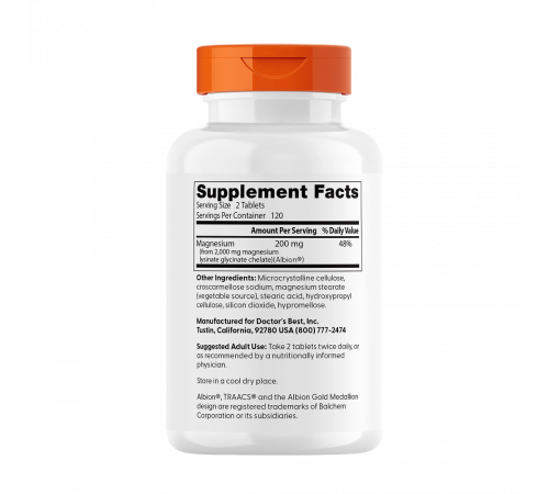 Магний высокой биодоступности, High Absorption Magnesium, Doctor's Best, 200 мг, 240 таблеток Магний высокой биодоступности, High Absorption Magnesium, Doctor's Best, 200 мг, 240 таблеток