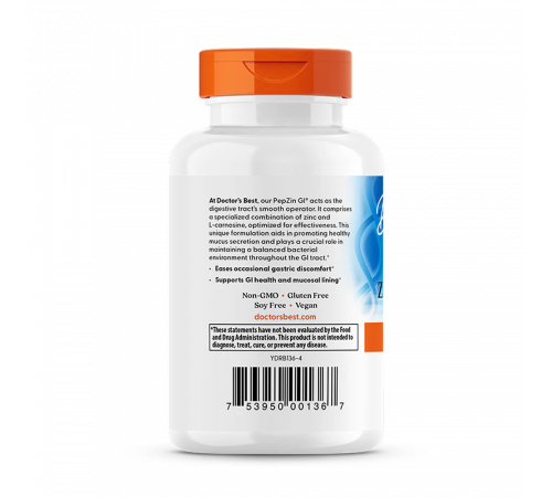 Цинк-L-карнозин, PepZin GI, Doctor's Best, 120 вегетарианских капсул Цинк-L-карнозин, PepZin GI, Doctor's Best, 120 вегетарианских капсул