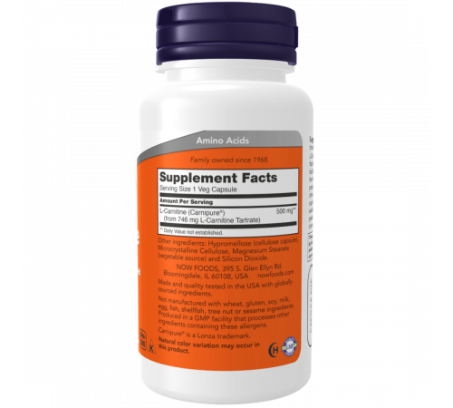 L-Карнитин 500 мг, L‑Carnitine 500 mg, Now Foods, 60 вегетарианских капсул L-Карнитин 500 мг, L‑Carnitine 500 mg, Now Foods, 60 вегетарианских капсул