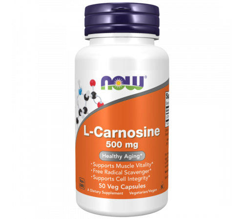 L-Карнозин 500 мг, L‑Carnosine 500 mg, Now Foods, 50 вегетарианских капсул L-Карнозин 500 мг, L‑Carnosine 500 mg, Now Foods, 50 вегетарианских капсул