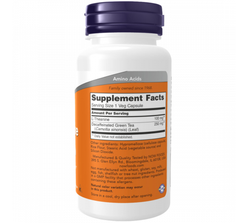 L‑Теанин 200 мг, L‑Theanine 200 mg, Now Foods, 90 капсул