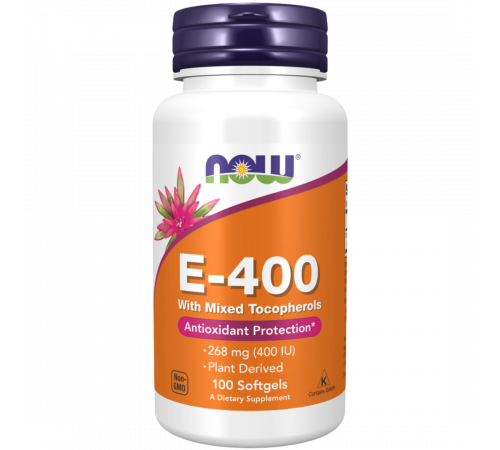 Витамин E-400, Vitamin E‑400 with mixed tocopherols, Now Foods, 100 гелевых капсул