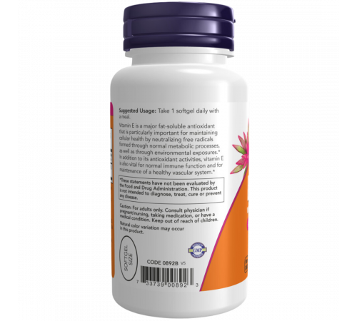 Витамин E-400, Vitamin E‑400 with mixed tocopherols, Now Foods, 100 гелевых капсул