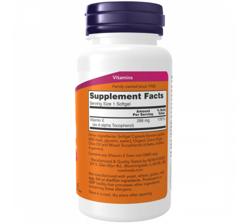 Витамин E-400, Vitamin E‑400 with mixed tocopherols, Now Foods, 100 гелевых капсул