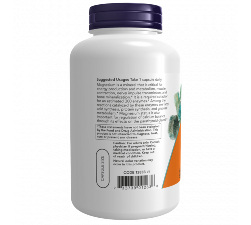 Магний 400 мг, Magnesium caps 400 mg, Now Foods, 180 капсул