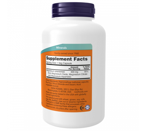 Магний 400 мг, Magnesium caps 400 mg, Now Foods, 180 капсул