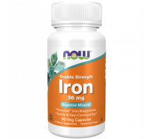 Железо 36 мг двойная сила, Iron Double Strength 36 mg, Now Foods, 90 вегетарианских капсул