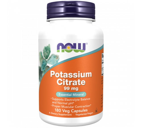 Калий цитрат 99 мг, Potassium Citrate 99 mg, Now Foods, 180 вегетарианских капсул Калий цитрат 99 мг, Potassium Citrate 99 mg, Now Foods, 180 вегетарианских капсул