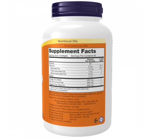 Супер Омега 3‑6‑9, Super Omega 3‑6‑9, Now Foods, 180 гелевых капсул