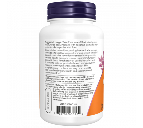 Кверцетин + Бромелаин, Quercetin with Bromelain, Now Foods, 120 вегетарианских капсул