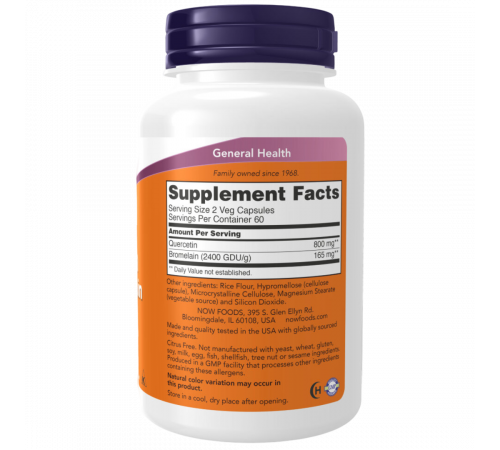 Кверцетин + Бромелаин, Quercetin with Bromelain, Now Foods, 120 вегетарианских капсул
