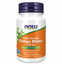 Гинкго билоба двойной силы 120 мг, Double Strength Ginkgo Biloba 120 mg, Now Foods, 50 вегетарианских капсул