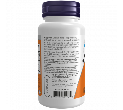 5-HTP двойной силы 200 мг, Double Strength 5‑HTP 200 mg, Now Foods, 60 вегетарианских капсул 5-HTP двойной силы 200 мг, Double Strength 5‑HTP 200 mg, Now Foods, 60 вегетарианских капсул