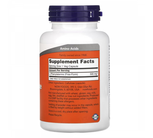 L‑Фенилаланин 500 мг, L‑Phenylalanine 500 mg, Now Foods, 120 вегетарианских капсул 