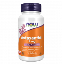 Астаксантин 4 мг, Astaxanthin 4 mg, Now Foods, 90 гелевых капсул