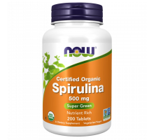 Органическая спирулина, Organic Spirulina 500 мг, Now Foods, 200 таблеток