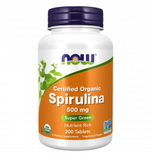 Органическая спирулина, Organic Spirulina 500 мг, Now Foods, 200 таблеток