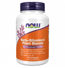 Бета-ситостерол 90 капсул, NOW Foods Beta‑Sitosterol Plant Sterols 90 softgels