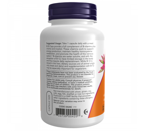 Комплекс B‑витаминов B‑50, B‑50,  Now Foods, 100 таблеток
