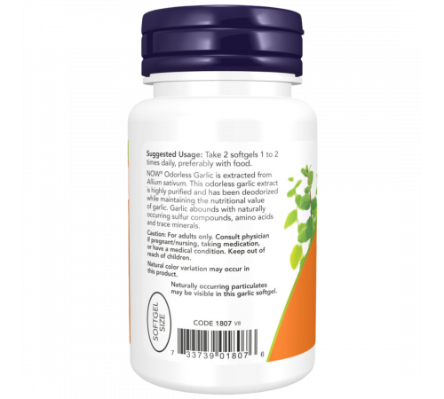 Экстракт чеснока 1000 мг, Odorless Garlic 1000 mg, Now Foods, 100 гелевых капсул