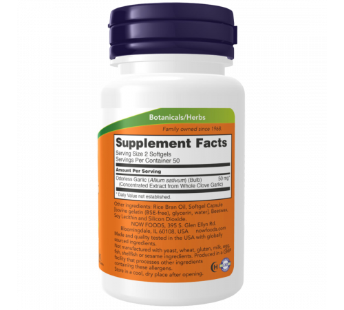 Экстракт чеснока 1000 мг, Odorless Garlic 1000 mg, Now Foods, 100 гелевых капсул