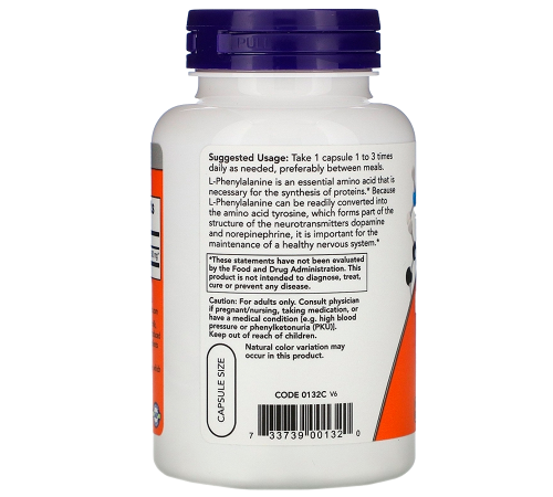 L‑Фенилаланин 500 мг, L‑Phenylalanine 500 mg, Now Foods, 120 вегетарианских капсул 