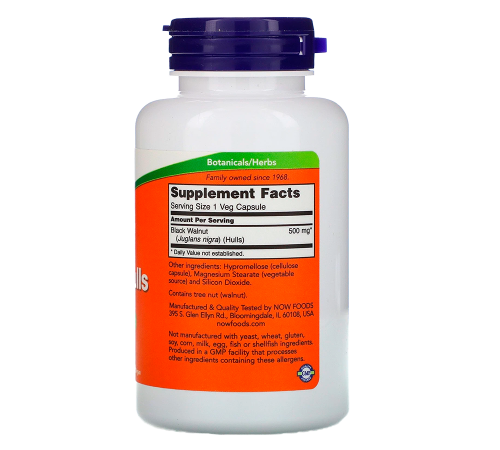 Кора грецкого ореха 500 мг, Black Walnut Hulls 500 mg, Now Foods, 100 капсул Кора грецкого ореха 500 мг, Black Walnut Hulls 500 mg, Now Foods, 100 капсул