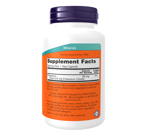 Калий цитрат 99 мг, Potassium Citrate 99 mg, Now Foods, 180 вегетарианских капсул Калий цитрат 99 мг, Potassium Citrate 99 mg, Now Foods, 180 вегетарианских капсул