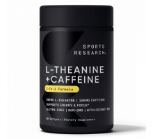 L-теанин с кофеином, L-Theanine + Caffeine, Sports Research, 60 желатиновых капсул