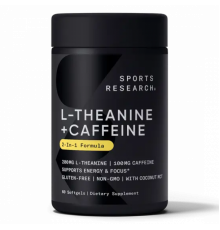 L-теанин с кофеином, L-Theanine + Caffeine, Sports Research, 60 желатиновых капсул