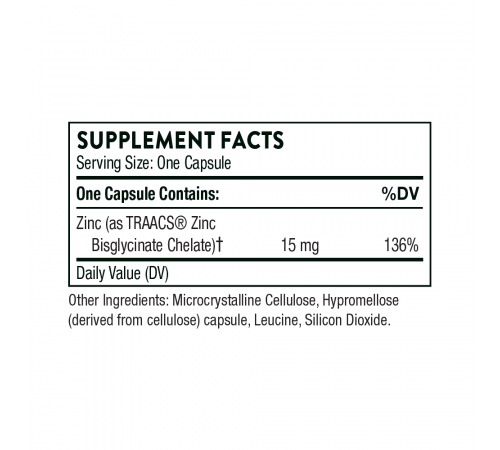 Бисглицинат цинка 15мг, Zinc Bisglycinate 15mg, Thorne Research, 60 капсул